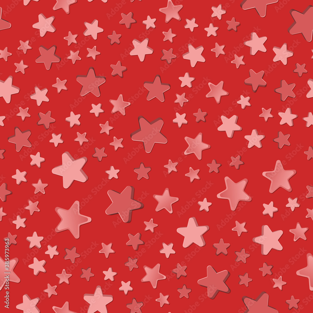 3D seamless pattern with volumetric red stars on a red background. Abstract stars background. Vector illustration 3D seamless pattern with volumetric red stars on a red background. Abstract stars background. Vector illustration