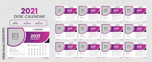 2021 Desk Calendar Template Design Vector File Easy Editable photo