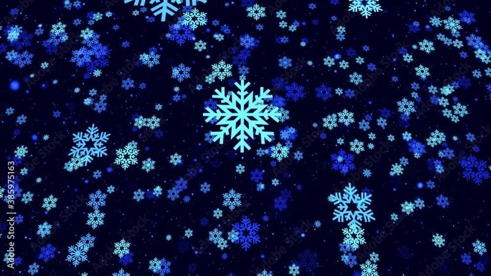 New Year's snowflakes in blue tones fly towards and fall on a blue uniform background festive decor New Year's snowflakes in blue tones fly towards and fall on a blue uniform background festive decor