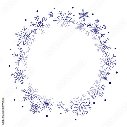 Round snowflakes frame with place for text on white - element for New Year and Christmas design
