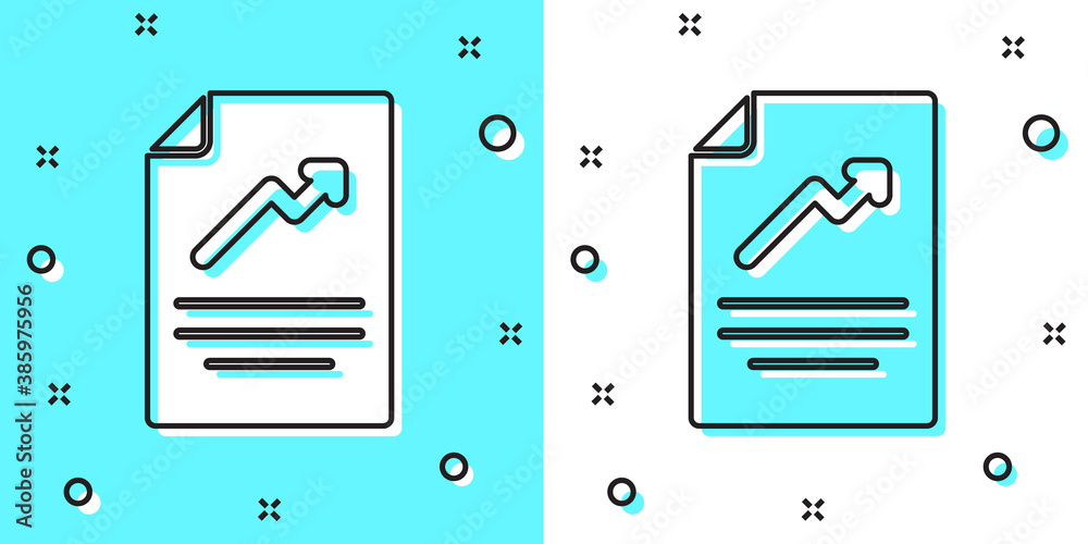 Black line Document with graph chart icon isolated on green and white background. Report text file icon. Accounting sign. Audit, analysis, planning. Random dynamic shapes. Vector. Black line Document with graph chart icon isolated on green and white background. Report text file icon. Accounting sign. Audit, analysis, planning. Random dynamic shapes. Vector.