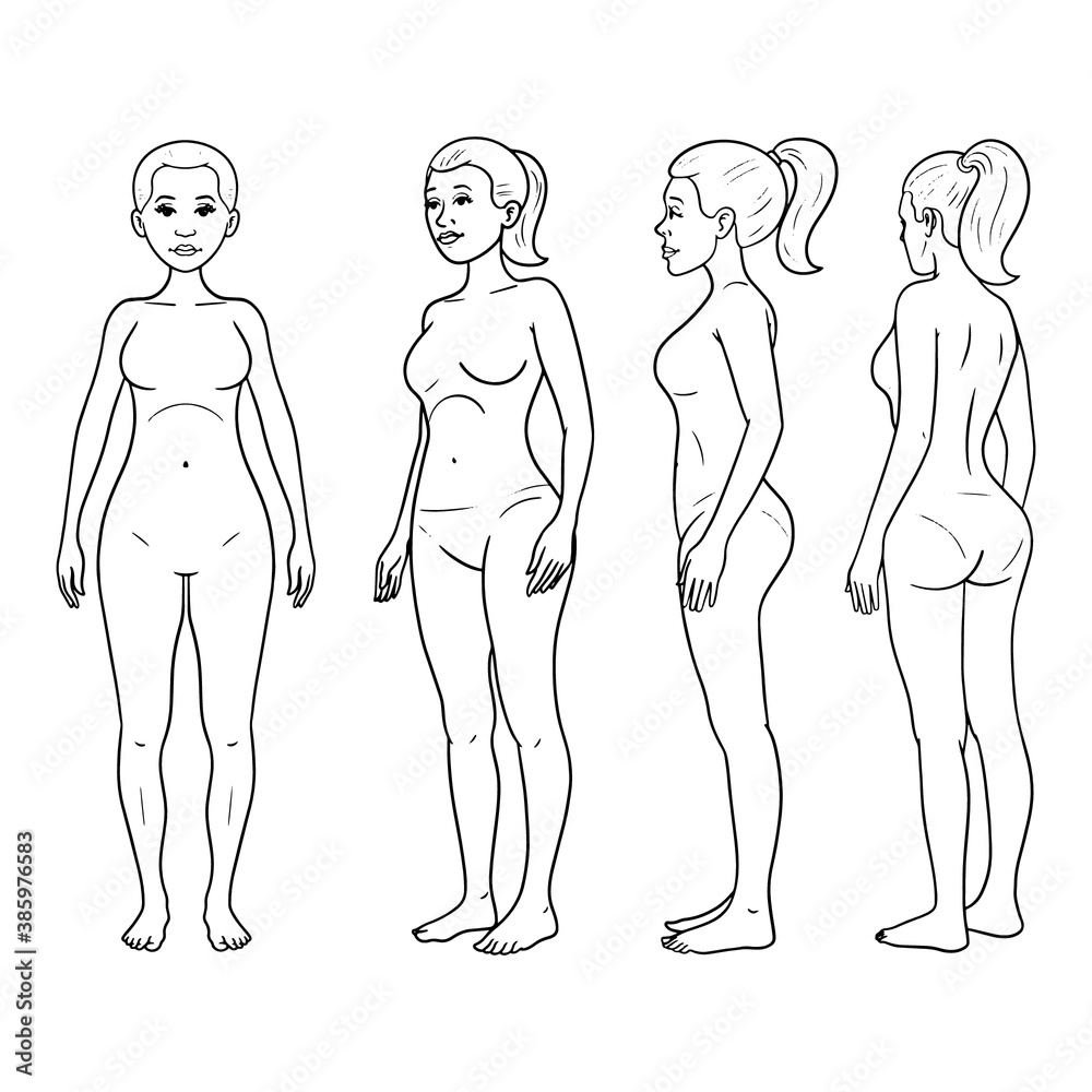 monochrome illustration set of a woman in different positions. anatomy, comic, avatar. monochrome illustration set of a woman in different positions. anatomy, comic, avatar.