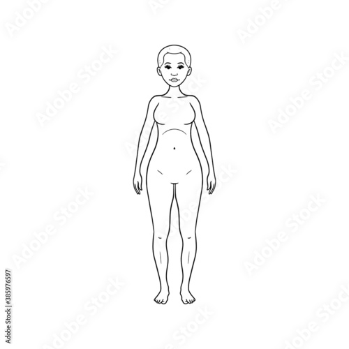 monochrome illustration of a woman from the front. Anatomy  cartoon  avatar.