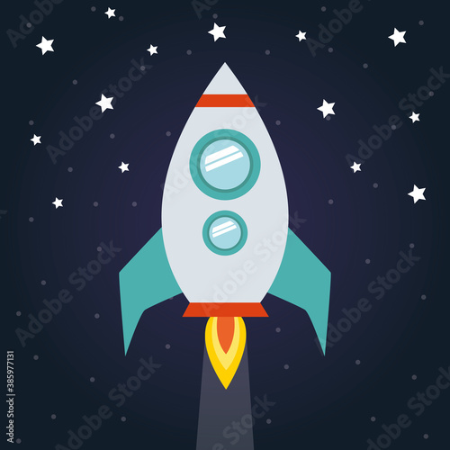 Space rocket on starry background vector design