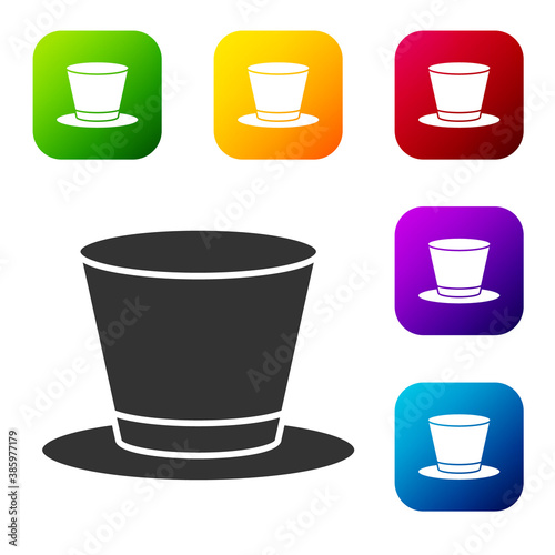 Black Cylinder hat icon isolated on white background. Set icons in color square buttons. Vector. © Kostiantyn