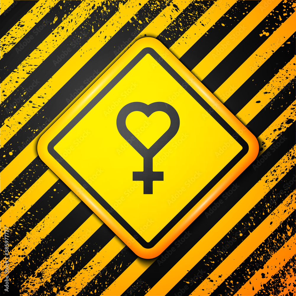 Black Female gender symbol icon isolated on yellow background. Venus symbol. The symbol for a female organism or woman. Warning sign. Vector. Black Female gender symbol icon isolated on yellow background. Venus symbol. The symbol for a female organism or woman. Warning sign. Vector.