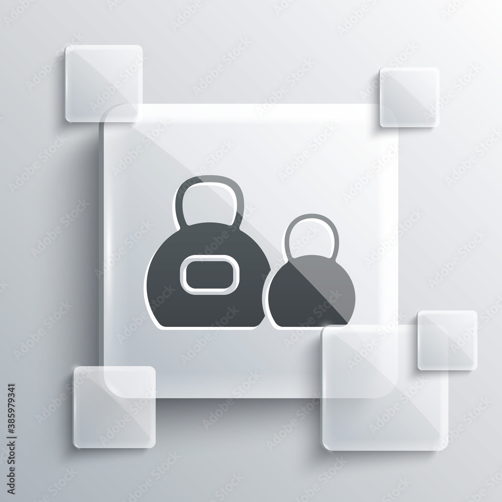 Grey Kettlebell icon isolated on grey background. Sport equipment. Square glass panels. Vector. Grey Kettlebell icon isolated on grey background. Sport equipment. Square glass panels. Vector.