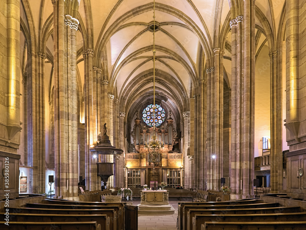 Strasbourg, France. Interior of St. Thomas' Church, the main Lutheran church of the city. The church was founded in 1196. The present church building was completed in 1521.