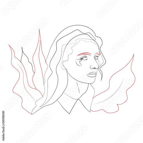 Pretty girl in lineart technique