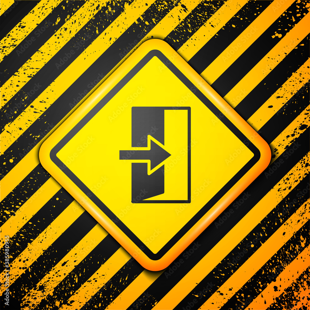 Black Fire exit icon isolated on yellow background. Fire emergency icon. Warning sign. Vector. Black Fire exit icon isolated on yellow background. Fire emergency icon. Warning sign. Vector.