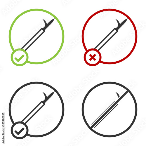 Black Metal pike pole with wooden handle icon isolated on white background. Spear, pickaxe, hook hand extinguishing instrument and tool for fireman. Circle button. Vector.