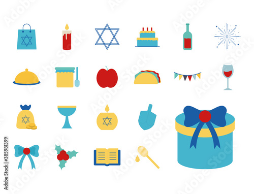 Hanukkah and jewish flat style icon collection vector design