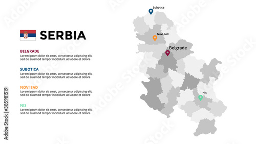 Serbia vector map infographic template. Slide presentation. Global business marketing concept. Color Europe country. World transportation geography data. 