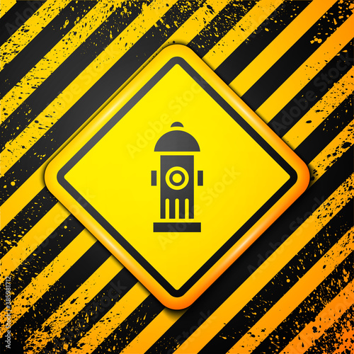 Black Fire hydrant icon isolated on yellow background. Warning sign. Vector.