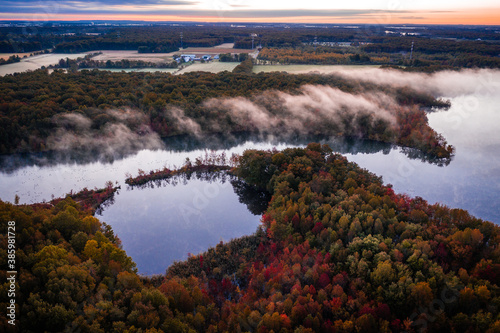 Aerial Foggy Sunrise in Princeton Plainsboro New Jersey  © Jin