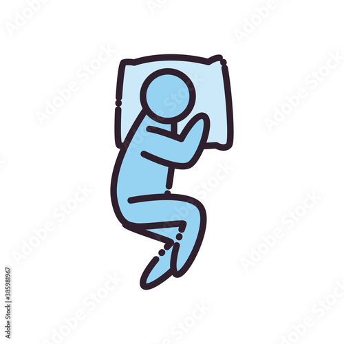 sleeping man avatar lying on pillow line and fill style icon vector design