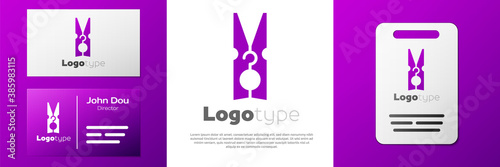 Logotype Old wood clothes pin icon isolated on white background. Clothes peg. Logo design template element. Vector.