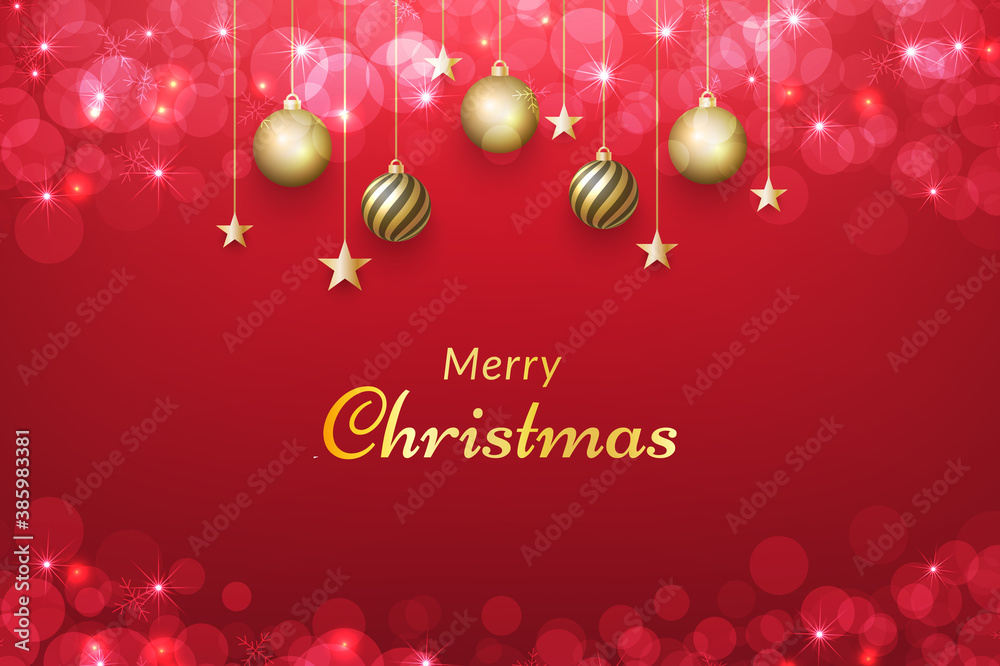 Red christmas background with gold ornament and glow bokeh effect Red christmas background with gold ornament and glow bokeh effect