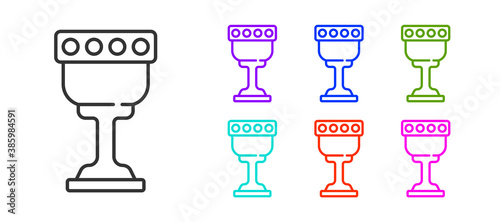 Black line Medieval goblet icon isolated on white background. Holy grail. Set icons colorful. Vector.