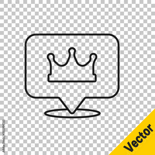 Black line Location king crown icon isolated on transparent background. Vector.
