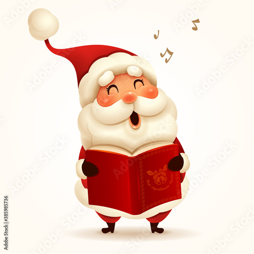 Santa Claus singing Christmas carol. Isolated.