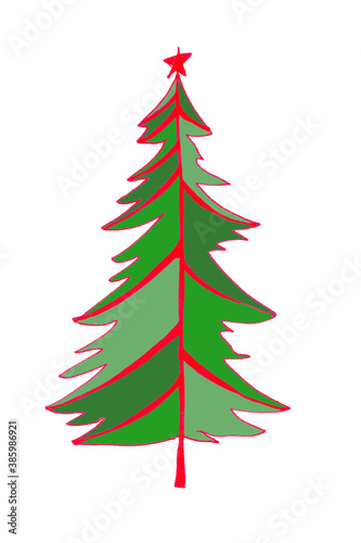 christmas tree, graphic color sketch on white background