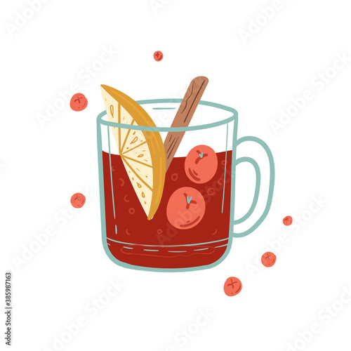 Mulled wine with glass. Christmas drink. Hot drinks. Autumn and winter holidays