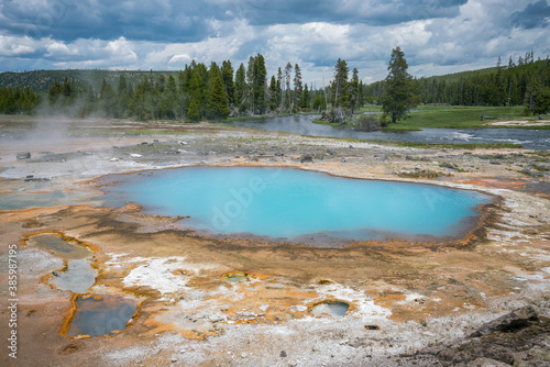 hydrothermal areas of biscuit basin in yellowstone national park, wyoming in the usa