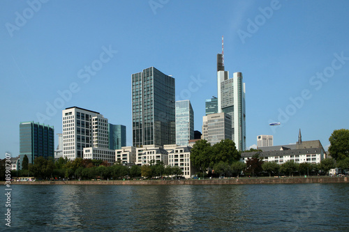 The panorama of the business city center of the city of Frankfurt am Main in Germany  called  Mainhattan . 