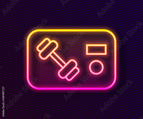 Glowing neon line Fitness club, gym card icon isolated on black background. Vector.