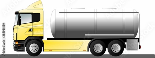 Image of a modern European truck with a fuel tank. Flat style line art illustration.