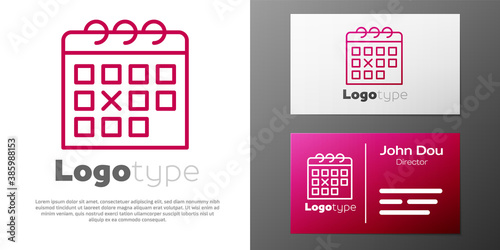 Logotype line Calendar fitness icon isolated on white background. Training schedule. Logo design template element. Vector.