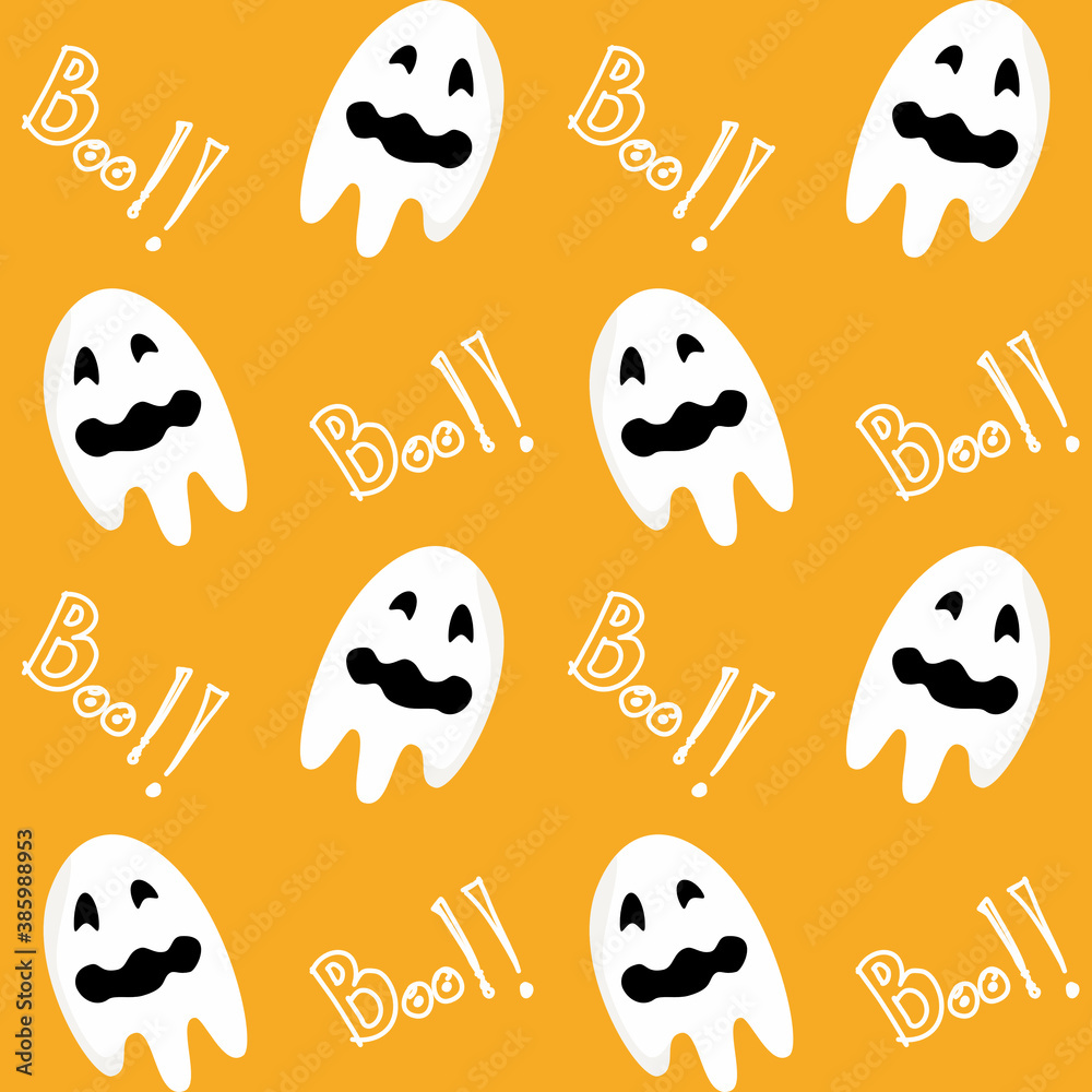 Cute ghost cartoon seamless pattern background, orange halloween background, vector illustration. Cute ghost cartoon seamless pattern background, orange halloween background, vector illustration.