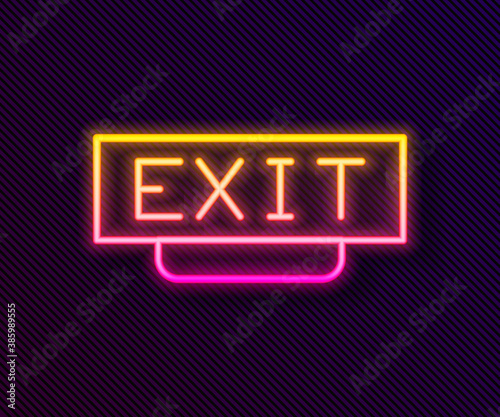 Glowing neon line Fire exit icon isolated on black background. Fire emergency icon. Vector.