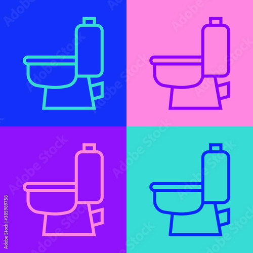 Pop art line Toilet bowl icon isolated on color background. Vector.