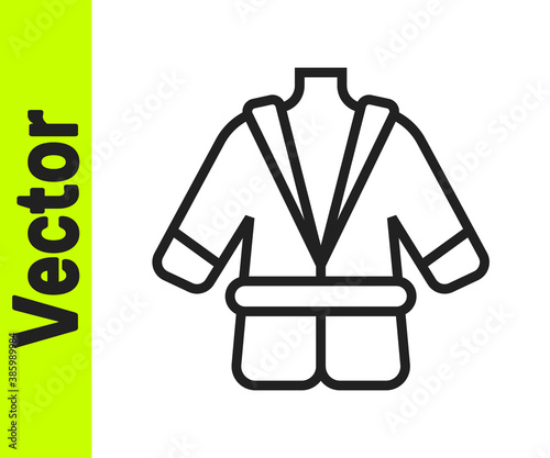 Black line Bathrobe icon isolated on white background. Vector.