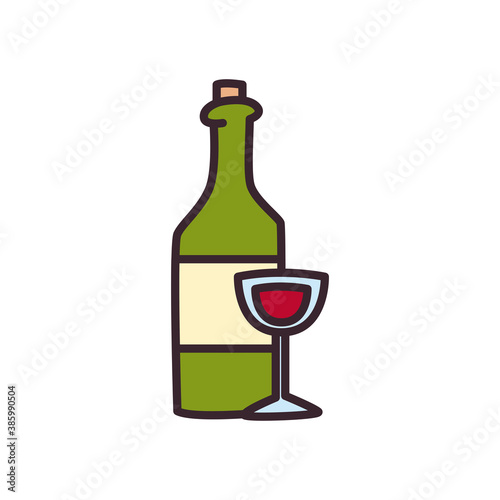 wine bottle and cup line and fill style icon vector design