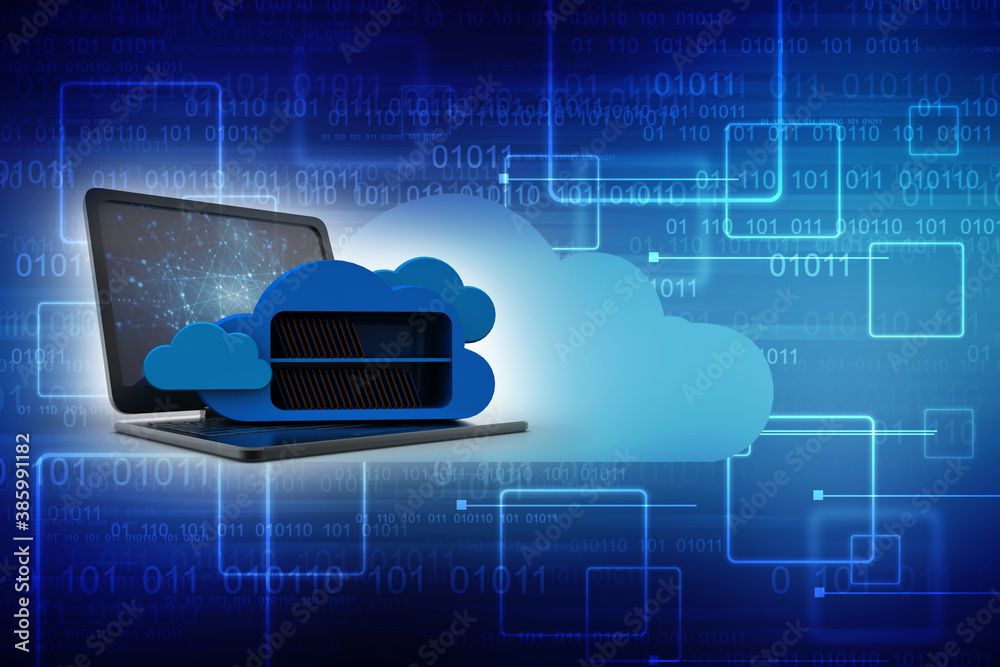 3d rendering cloud  folder storage in laptop
 