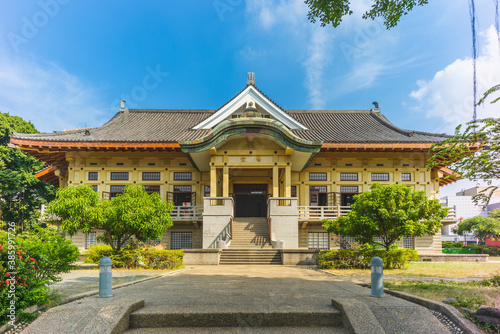 Wude hall, aka Bushido Hall, in Tainan, taiwan. the translation of the chinese text is Auditorium Hall