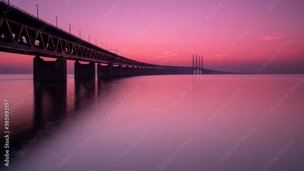 Fototapeta premium Oresunds Bridge at Sunset Panoramic Splendour
