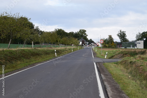 herbstliche Eifel mit Allee und Windanlagen photo