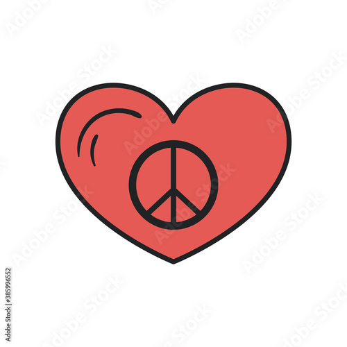 peace and love heart line and fill style icon vector design