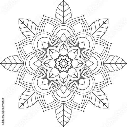 Easy Mandala coloring book simple and basic for beginners  seniors and children. Set of Mehndi flower pattern for Henna drawing and tattoo. Decoration in ethnic oriental  Indian style.