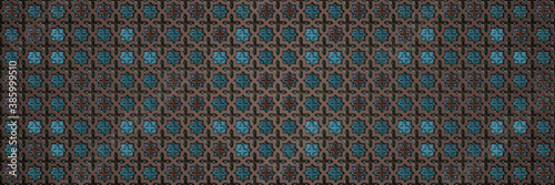 Vector islamic traditional pattern, banner in arabian style. Blue, brown color.