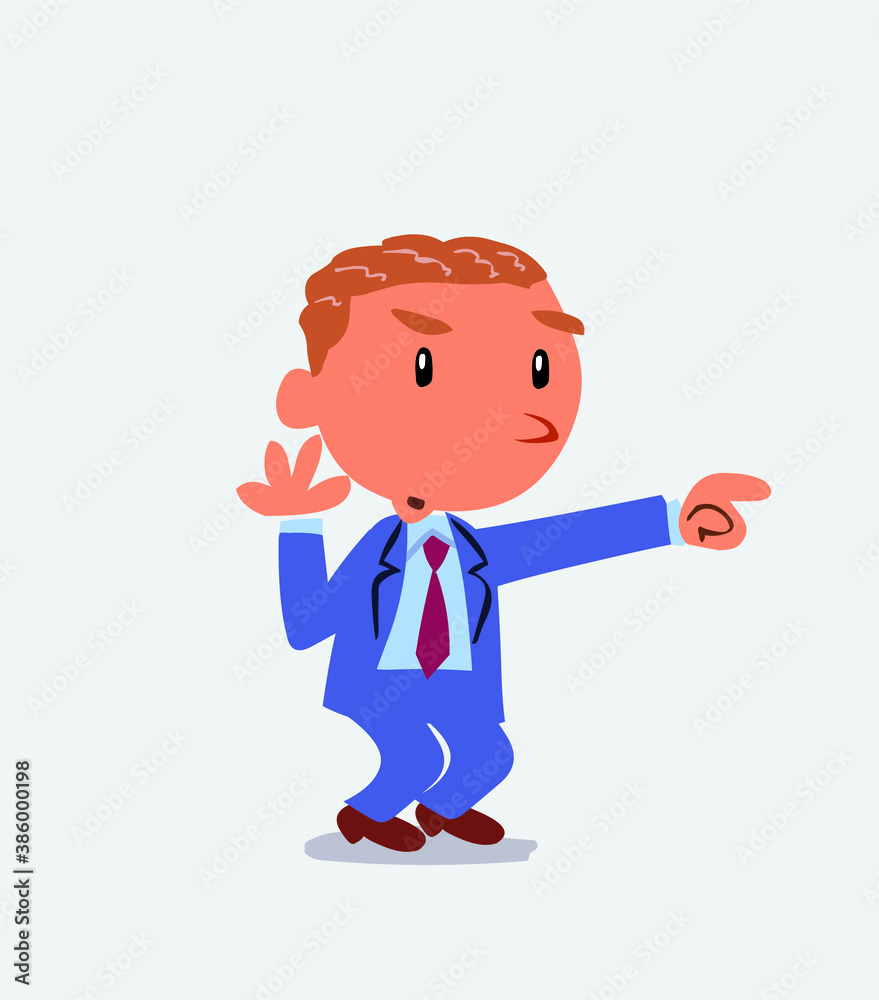 Surprised cartoon character of businessman points to something Surprised cartoon character of businessman points to something