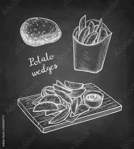 Chalk sketch of potato wedges