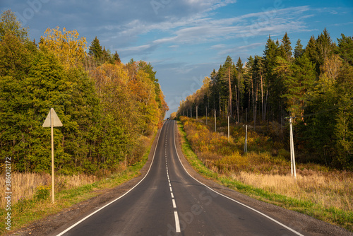Autumn road. Deserted highway