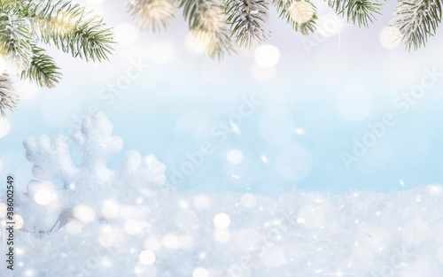 Merry Christmas and Happy New Year  Holidays greeting card with blurred bokeh background