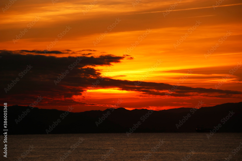 Sunset in the sea in a summer day