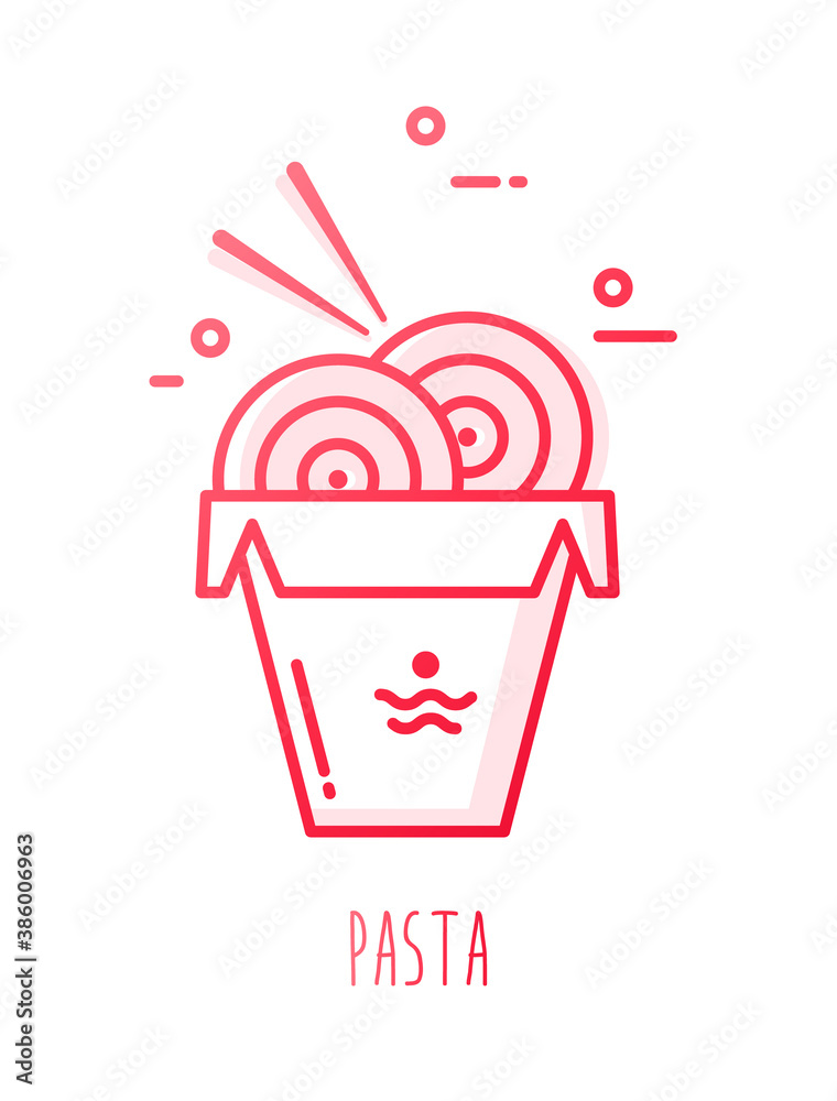 Noodles in a lunch box. Food delivery vector icon in gradient line style. Noodles in a lunch box. Food delivery vector icon in gradient line style.